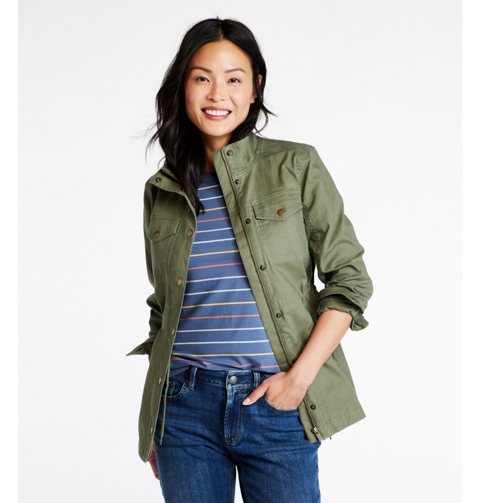 L.L. Bean Olive Utility Field Jacket 100% Cotton - Size Medium